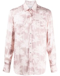Camicia a maniche lunghe di seta stampata rosa di Laneus
