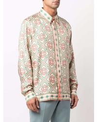 Camicia a maniche lunghe di seta stampata rosa di Casablanca