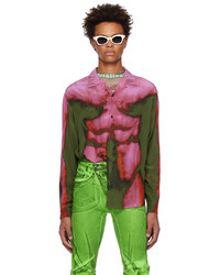 Camicia a maniche lunghe di seta stampata rosa di Y/Project