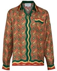 Camicia a maniche lunghe di seta stampata rossa di Casablanca