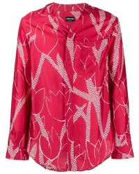 Camicia a maniche lunghe di seta stampata rossa di Giorgio Armani