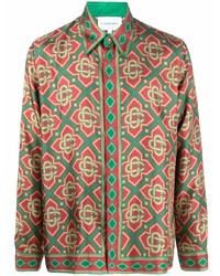 Camicia a maniche lunghe di seta stampata verde di Casablanca