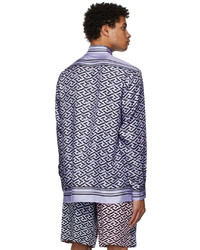Camicia a maniche lunghe di seta stampata viola chiaro di Versace