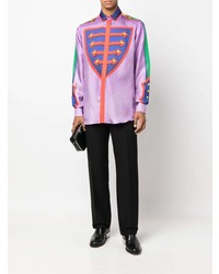 Camicia a maniche lunghe di seta stampata viola melanzana di Moschino