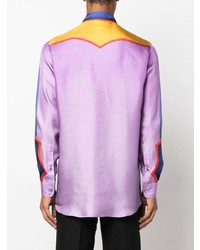 Camicia a maniche lunghe di seta stampata viola melanzana di Moschino