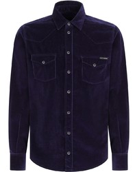 Camicia a maniche lunghe di velluto a coste blu scuro di Dolce & Gabbana