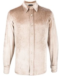 Camicia a maniche lunghe di velluto a coste marrone chiaro di Tom Ford