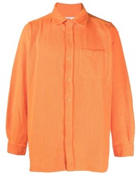 Camicia a maniche lunghe di velluto a coste ricamata arancione