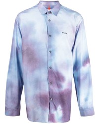 Camicia a maniche lunghe effetto tie-dye azzurra di Oamc