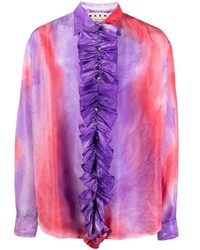 Camicia a maniche lunghe effetto tie-dye viola chiaro di Marni