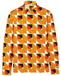 Camicia a maniche lunghe geometrica arancione di Prada