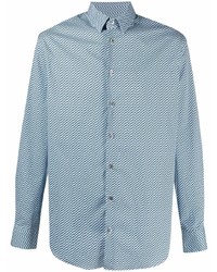 Camicia a maniche lunghe geometrica azzurra di Giorgio Armani