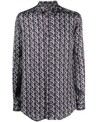 Camicia a maniche lunghe geometrica blu scuro di Dolce & Gabbana