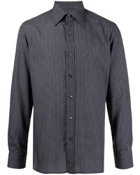 Camicia a maniche lunghe geometrica blu scuro di Tom Ford