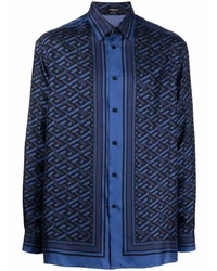 Camicia a maniche lunghe geometrica blu scuro di Versace