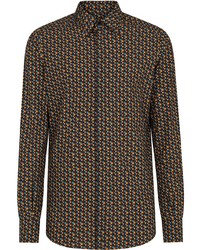 Camicia a maniche lunghe geometrica marrone scuro di Dolce & Gabbana