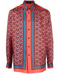 Camicia a maniche lunghe geometrica rossa di Versace