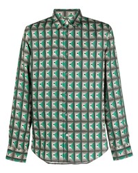 Camicia a maniche lunghe geometrica verde di Paul Smith