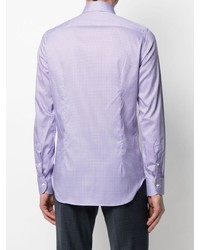 Camicia a maniche lunghe geometrica viola chiaro di Canali