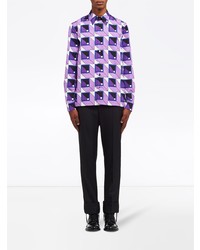 Camicia a maniche lunghe geometrica viola chiaro di Prada