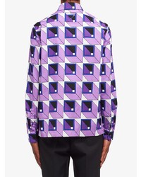 Camicia a maniche lunghe geometrica viola chiaro di Prada