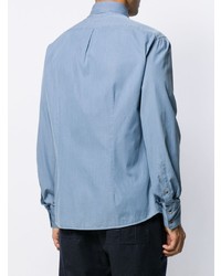 Camicia a maniche lunghe in chambray azzurra di Brunello Cucinelli