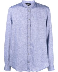 Camicia a maniche lunghe in chambray azzurra di Emporio Armani