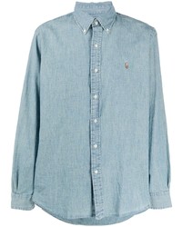 Camicia a maniche lunghe in chambray azzurra di Polo Ralph Lauren