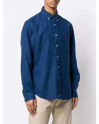 Camicia a maniche lunghe in chambray blu scuro di Polo Ralph Lauren