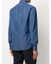 Camicia a maniche lunghe in chambray blu scuro di Brunello Cucinelli