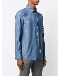 Camicia a maniche lunghe in chambray blu di Thom Browne