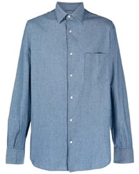 Camicia a maniche lunghe in chambray blu di Aspesi