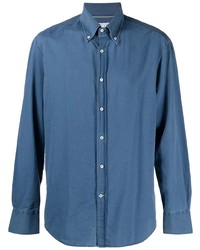 Camicia a maniche lunghe in chambray blu di Brunello Cucinelli