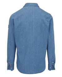 Camicia a maniche lunghe in chambray blu di Moncler