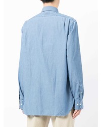 Camicia a maniche lunghe in chambray blu di Polo Ralph Lauren