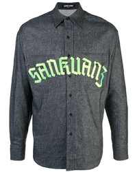 Camicia a maniche lunghe in chambray stampata grigio scuro di Sankuanz