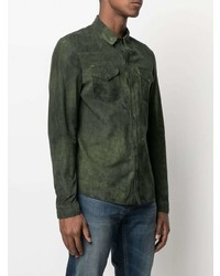 Camicia a maniche lunghe in pelle scamosciata verde scuro di Salvatore Santoro