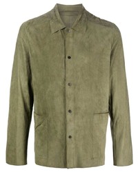 Camicia a maniche lunghe in pelle verde oliva di Salvatore Santoro