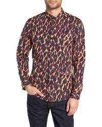 Camicia a maniche lunghe leopardata arancione