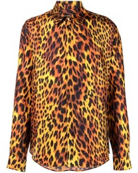 Camicia a maniche lunghe leopardata arancione di Roberto Cavalli