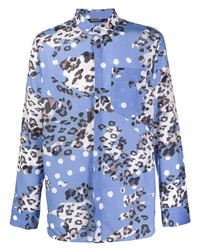 Camicia a maniche lunghe leopardata azzurra