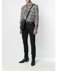 Camicia a maniche lunghe leopardata bianca e nera di Saint Laurent