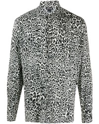 Camicia a maniche lunghe leopardata bianca e nera di Just Cavalli