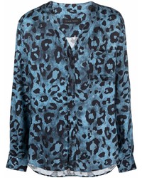 Camicia a maniche lunghe leopardata blu di Christian Pellizzari