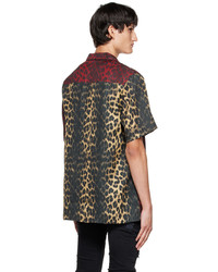 Camicia a maniche lunghe leopardata bordeaux di Ksubi