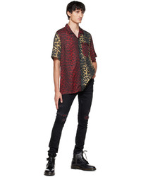 Camicia a maniche lunghe leopardata bordeaux di Ksubi