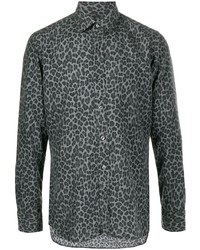 Camicia a maniche lunghe leopardata grigio scuro