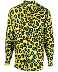 Camicia a maniche lunghe leopardata lime di Versace
