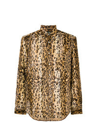 Camicia a maniche lunghe leopardata marrone chiaro