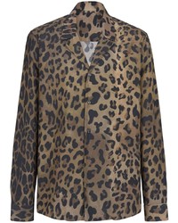 Camicia a maniche lunghe leopardata marrone chiaro di Balmain